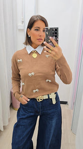 Pull Fiocco di Perle Biscotto